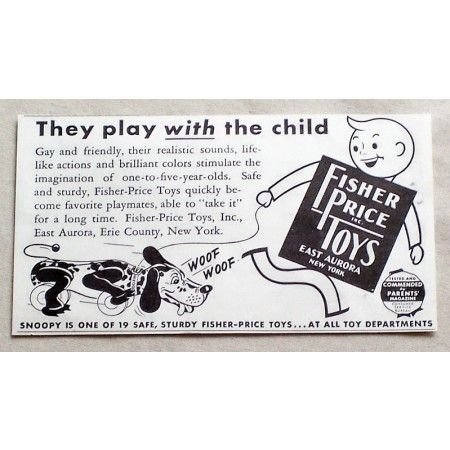 1949 Fisher Price Toys Snoopy Dog Pull Toy Vintage Print Ad