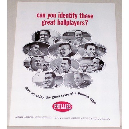 1964 Phillies Cigars Ad Celebrity Baseball Stars Mays Berra plus Others