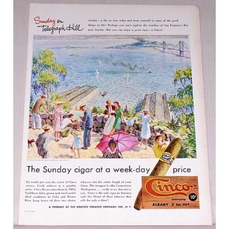 1947 Cinco Perfecto Cigars Telegraph Hill Art Color Print Ad