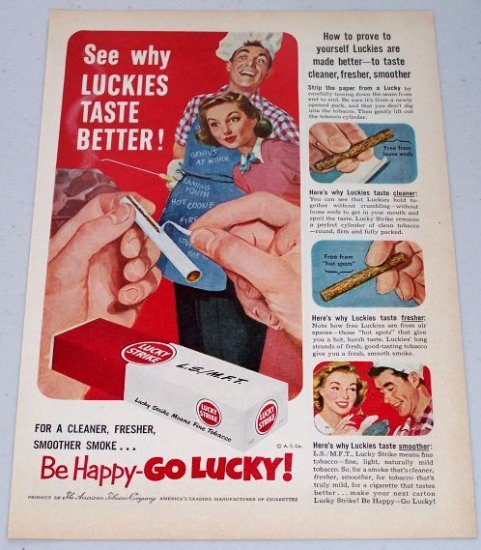 1952 Lucky Strike Cigarettes Vintage Color Print Tobacco Ad