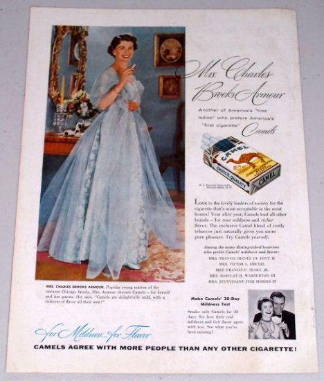 1954 Camel Cigarettes Tobacco Vintage Color Print Ad Mrs. Charles Brooks Armour