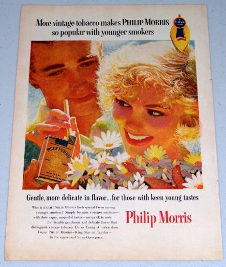 1955 Philip Morris Cigarettes Color Tobacco Art Print Ad