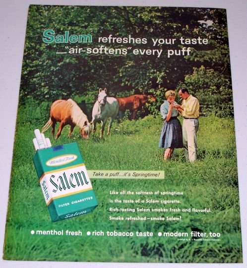 1962 Salem Cigarettes Outdoors Horses Color Tobacco Print Ad