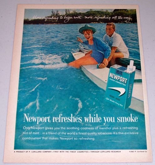 1962 Newport Cigarettes Water Boating Color Tobacco Vintage Print Ad
