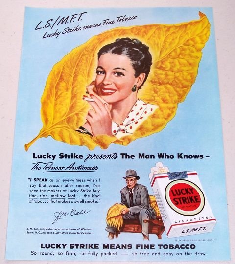 1948 Lucky Strike Cigarettes Color Tobacco Art Vintage Print Ad - J.M. Ball Salem N.C.