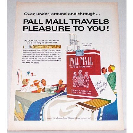 1963 Pall Mall Cigarettes Color Print Ad - Travels Pleasure