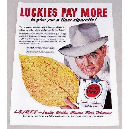 1949 Lucky Strike Cigarettes Color Print Ad - A Finer Cigarette