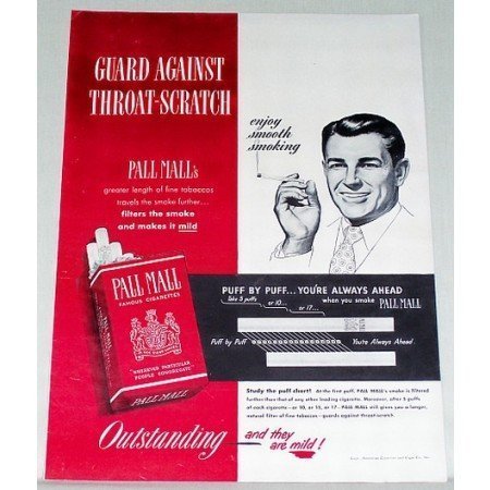 1950 Pall Mall Cigarettes Color Print Ad - Puff By Puff