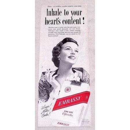 1949 Embassy Cigarettes Vintage Print Ad - To Your Heart's Content