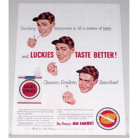 1950 Lucky Strike Cigarettes Vintage Color Art Ad - Be Happy Go Lucky