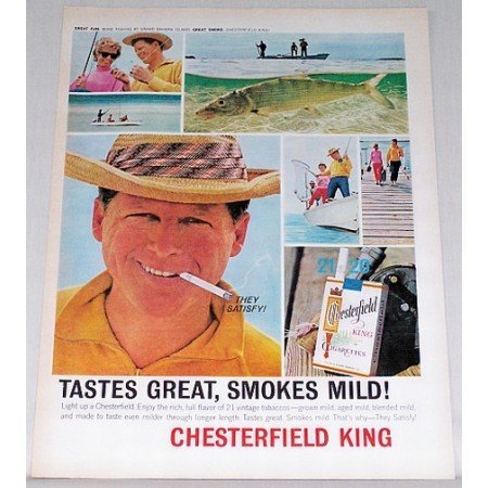 1964 Chesterfield Cigarettes Bone Fishing Color Print Ad