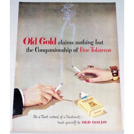 1948 Old Gold Cigarettes Color Print Ad - Companionship Of Fine Tobbaco