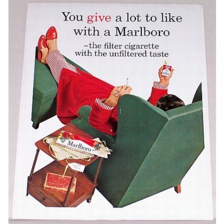 1962 Marlboro Cigarettes Color Print Ad - You Give A Lot To Like