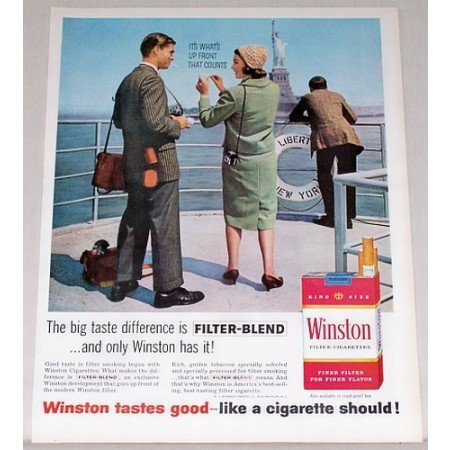 1961 Winston Cigarettes Statue Of Liberty New York Color Print Ad