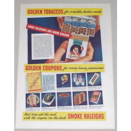 1942 Raleigh Cigarettes Color Print Ad - Golden Tobaccos