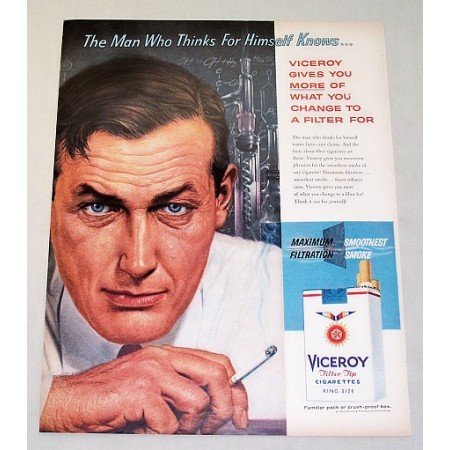 1958 Viceroy Cigarettes Color Print Ad - Man Who Thinks...