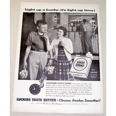 1954 Lucky Strike Cigarettes Golf Driving Range Vintage Print Ad