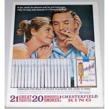 1962 Chesterfield Cigarettes Color Print Ad