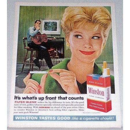 1962 Winston Cigarettes Color Print Ad - It's What's Up Front