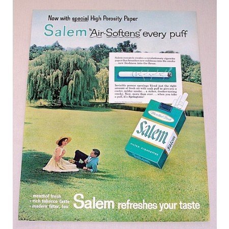 1962 Menthol Fresh Salem Cigarettes Color Print Ad