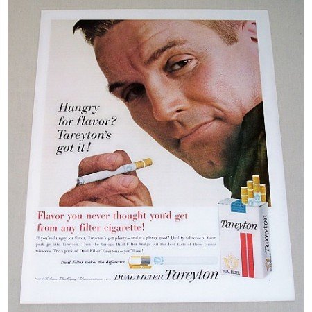 1963 Tareyton Cigarettes Color Print Ad - Hungry For Flavor?