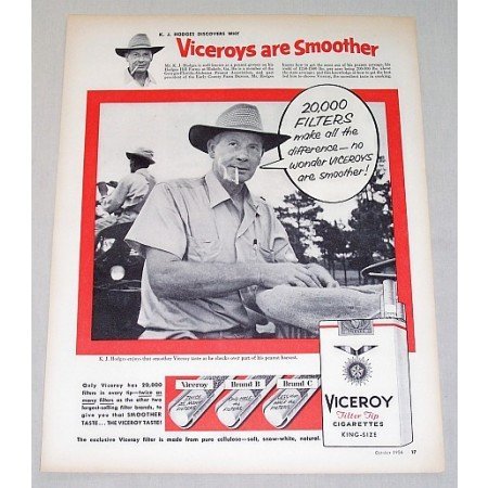1956 Viceroy Cigarettes Hodges Hill Peanut Farm Vintage Print Ad