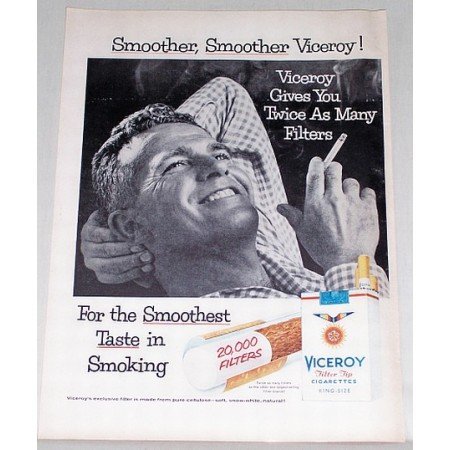 1956 Viceroy Cigarettes Vintage Tobacco Print Ad - Smoother Viceroy