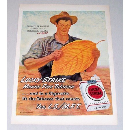 1946 Lucky Strike Cigarettes Color Tobacco Print Ad - Fine Tobacco