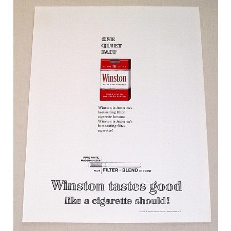 1962 Winston Cigarettes Color Tobacco Print Ad - One Quiet Fact