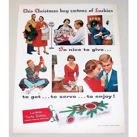 1962 Lucky Strike Cigarettes Color Christmas Tobacco Print Ad