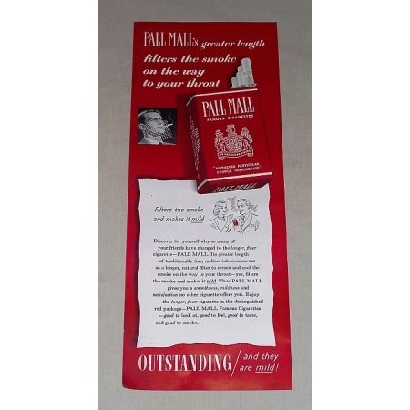 1949 Pall Mall Cigarettes Color Tobacco Print Ad