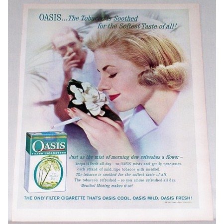 1961 Oasis Cigarettes Color Print Ad - Mist Of Morning Dew