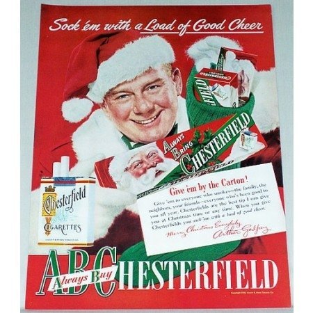 1948 Chesterfield Cigarettes Color Christmas Print Ad Celebrity Aurthor Godfrey