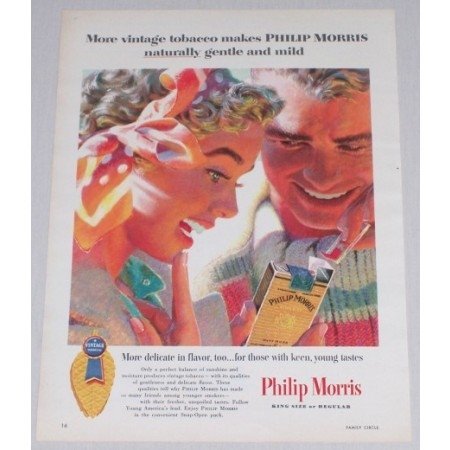1955 Philip Morris Cigarettes Color Tobacco Print Art Ad