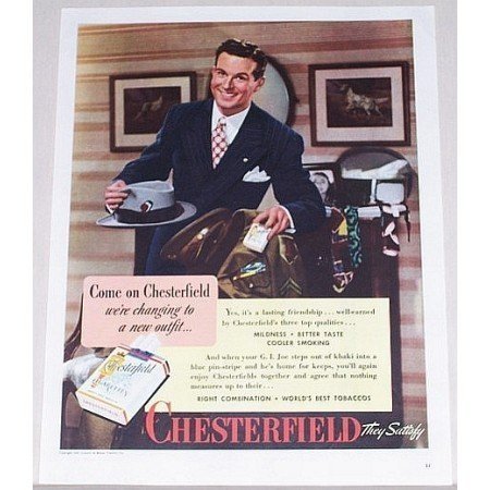 1945 Chesterfield Cigarettes Color Tobacco Print Ad - We're Changing