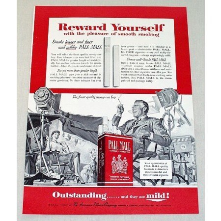 1954 Pall Mall Cigarettes Movie Film Art Vintage Tobacco Print Ad