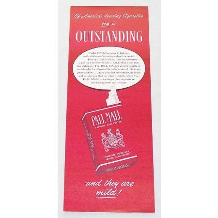 1947 Pall Mall Cigarettes Color Tobacco Print Ad