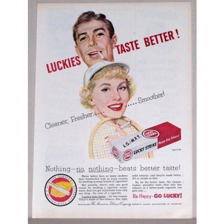 1953 Lucky Strike Cigarettes Tennis Art Color Tobacco Print Ad - Nothing-No-Nothing