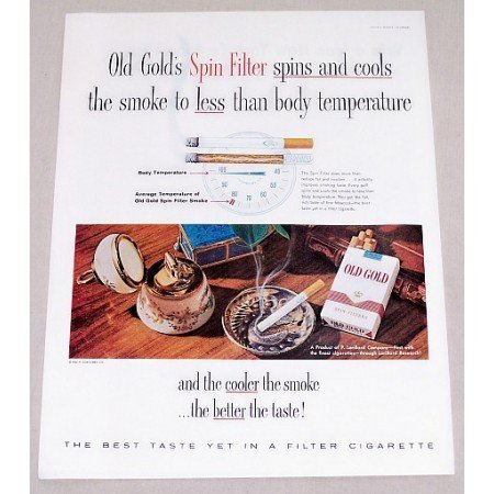 1960 Old Gold Cigarettes Color Print Ad - Spin Filter