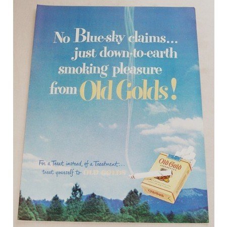 1948 Old Gold Cigarettes Vintage Tobacco Print Ad - No Blue Sky Claims