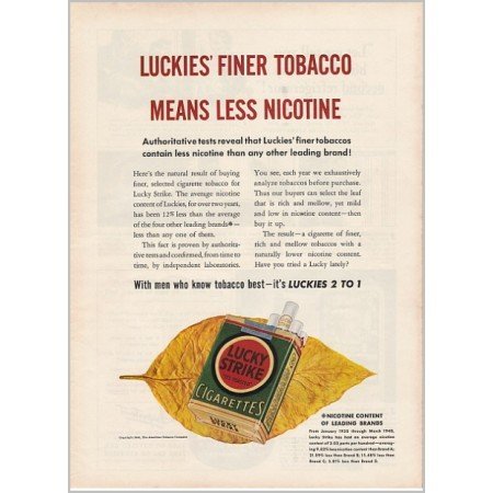 1940 Lucky Strike Cigarettes Color Print Ad - Finer Tobacco