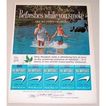 1960 Newport King Size Cigarettes Color Tobacco Print Ad