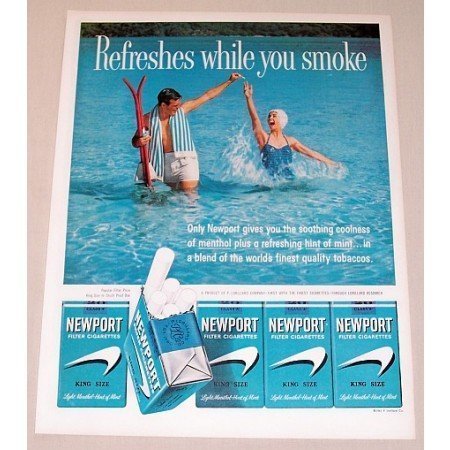 1961 Newport Cigarettes Water Skiing Color Tobacco Print Ad