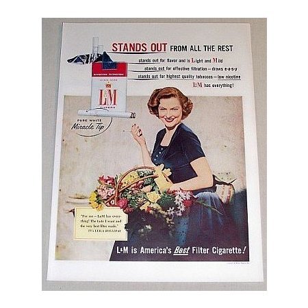 1955 L&M Cigarettes Color Tobacco Print Ad Celebrity Leila Holliday