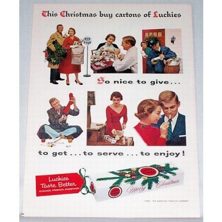 1956 Lucky Strike Cigarettes Color Christmas Print Ad