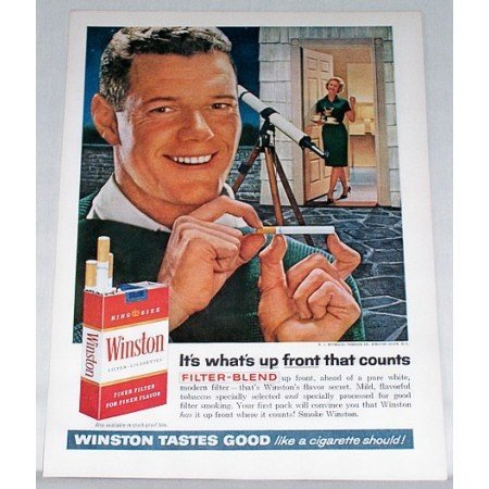 1961 Winston Cigarettes Astrometry Telescope Color Tobacco Print Ad