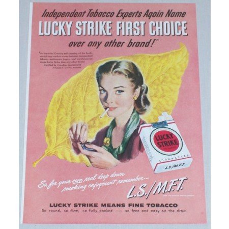 1948 Lucky Strike Cigarettes Crossley Poll Color Tobacco Print Ad