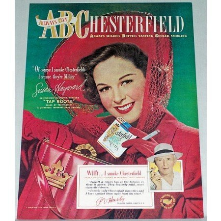 1948 Chesterfield Cigarettes Color Tobacco Print Ad Celebrity Susan Hayward