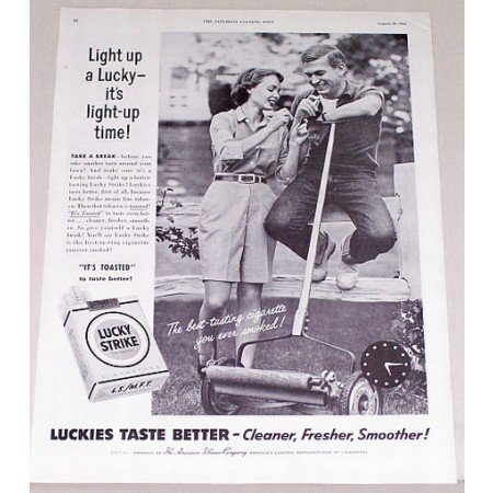 1955 Lucky Strike Cigarettes Manual Grass Cutter Vintage Tobacco Print Ad