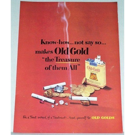 1948 Old Gold Cigarettes Color Tobacco Print Ad - The Treasure